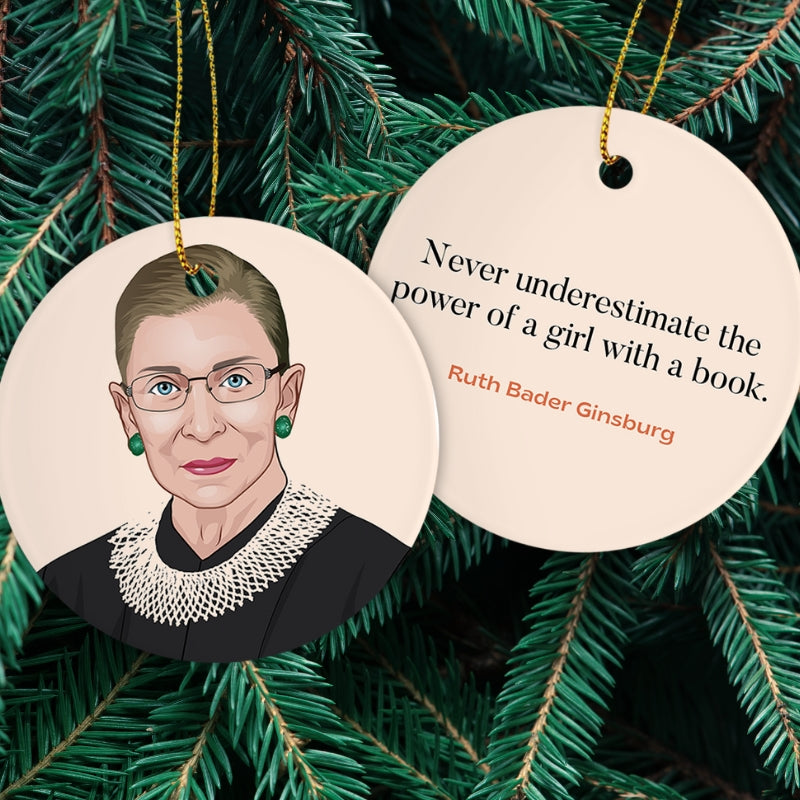 RBG Christmas Ornament - Never Underestimate A Girl With A Book
